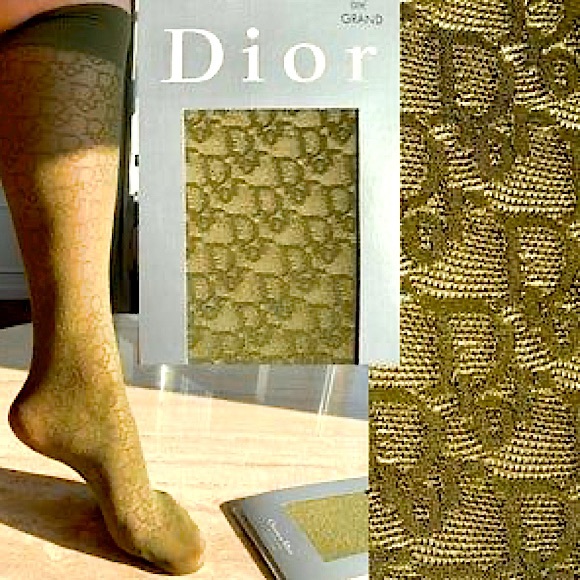 Dior Vintage Green Olive Y2K Oblique Monogram Logo Sheer stocking socks - Picture 5 of 7